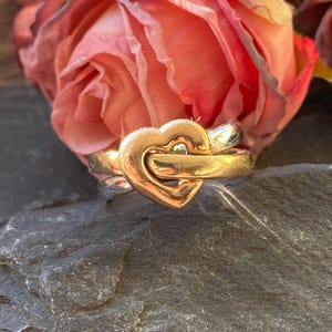 Vintage 9ct Tri Color Heart Wrap Ring- Size N 1/2 or 7 US.