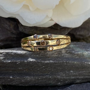 Anillo de diamantes color champán en oro de 9 quilates, tamaño P o 7 3/4 EE. UU.