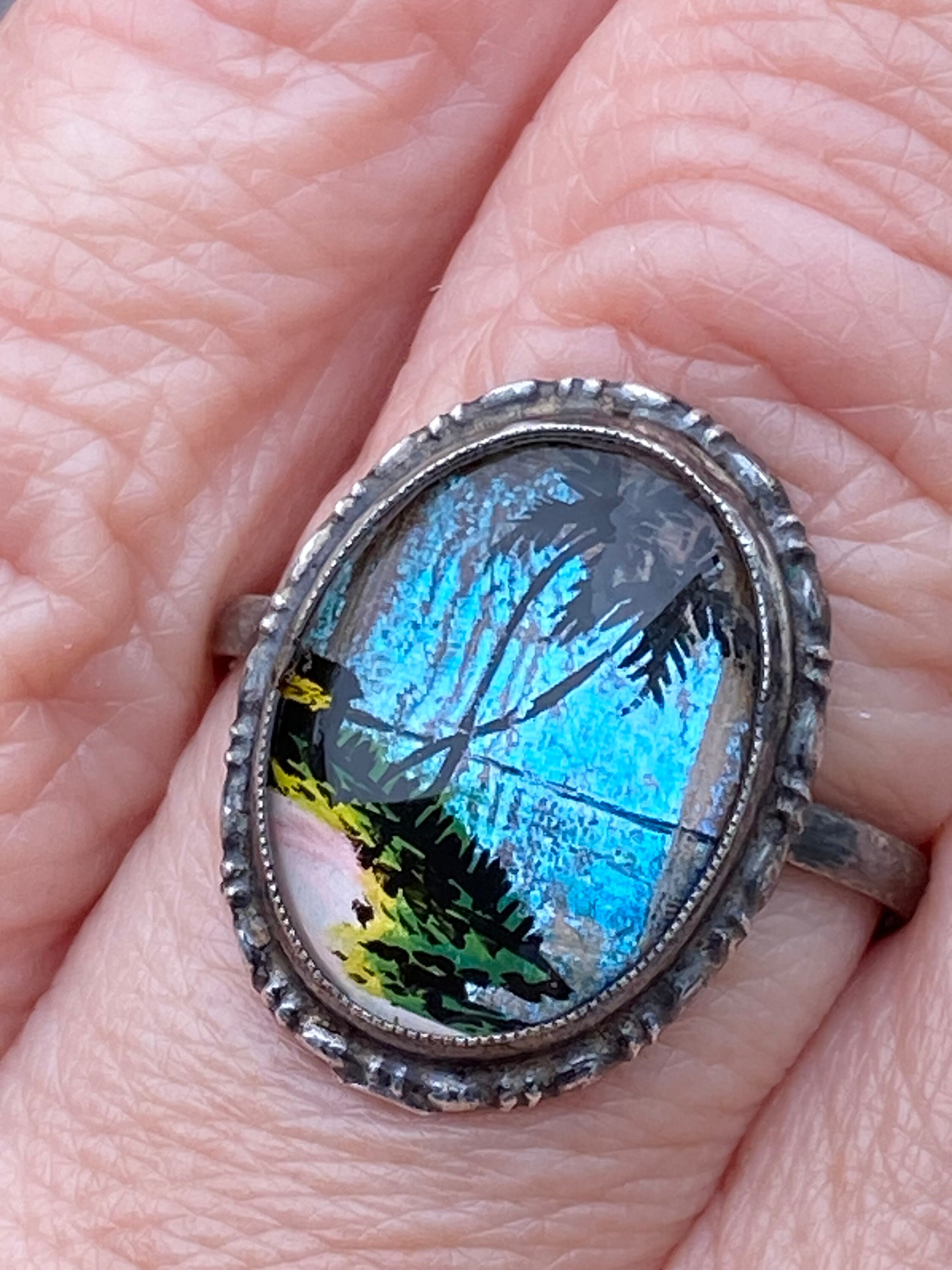 Bague Argent Sterling Papillon Ailes Ajourées - Taille 57, Années 1970, Occasion