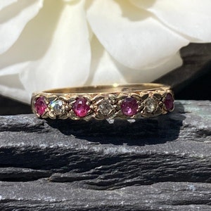 Vintage 9ct Ruby Diamond Eternity Ring (Size M 1/2 or 6 1/2 US)
