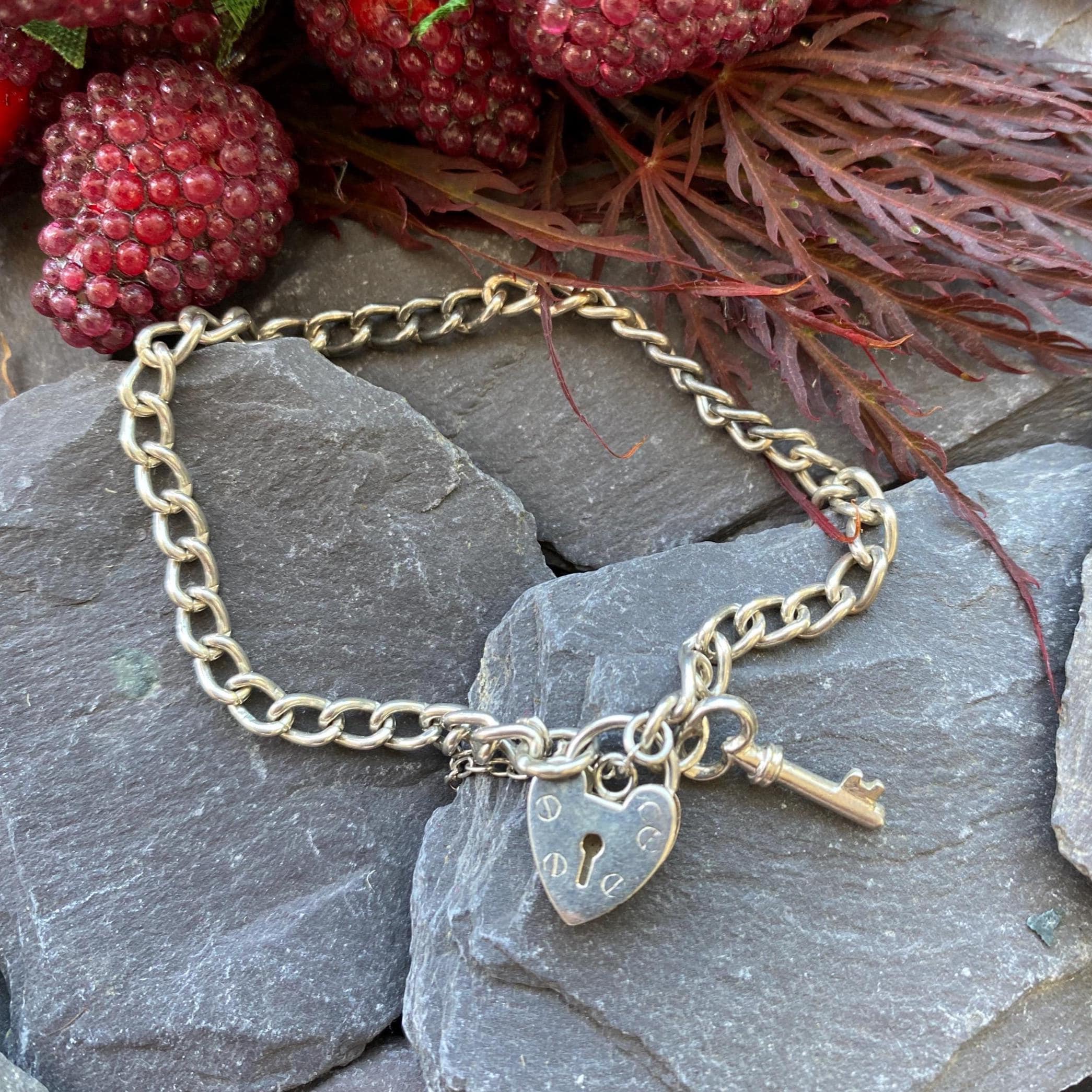 Bracelet Vintage En Argent Sterling 925 - Charme HMK Avec Fermoir Coeur - 24g, 18cm - Occasion