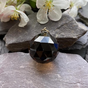 Vintage Faceted Smoky Quartz Ball Pendant With 9ct Fitting.