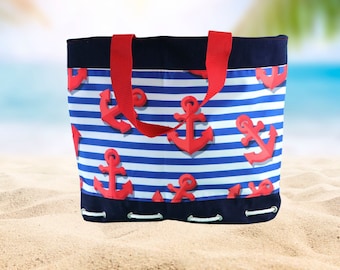 Strandtasche xxl // Badetasche // Anker Tasche //Tragetaschen //Yogatasche//Saunatasche // shopping bag //große Tasche // blaue Tasche