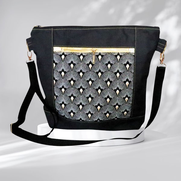 Ladies shoulder bag / foldover bag / bag black gold / shoulder bag black / black handbag / bag gold / evening bag