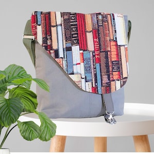 große Umhängetasche Damen - Büchertasche - Jeanstasche -  graue Umhängetasche -  Schultertasche Damen groß - Geschenke für Leseratten