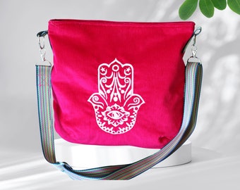 Tasche pink / Cord Tasche / Beuteltasche Damen / Fatimas Hand / Damen Umhängetasche / Rosa Tasche / Bauchtanz / Belly dance