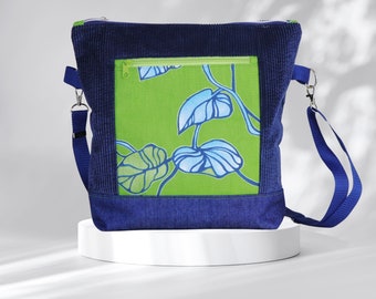 Foldover Umhängetasche / Cord Tasche /grüne Tasche / blaue Handtasche /Schultertaschen Damen / Damen Umhängetasche/ Blumen Muster