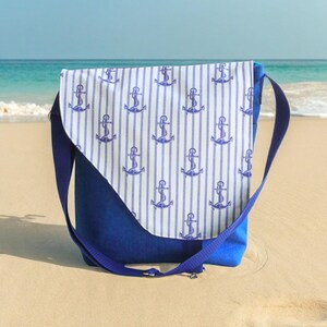 Damen Umhängetasche groß • Tasche mit Anker • Crossbody bag für Damen -Tasche aus Stoff - Jeanstasche - Schultertasche groß -Tasche handmade