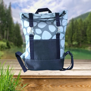 Rolltop Rucksack • großer blauer Rucksack für Damen &  Herren • Jeans Rucksack mit vielen Fächern • Handmade Männer Rucksack - Rollrucksack