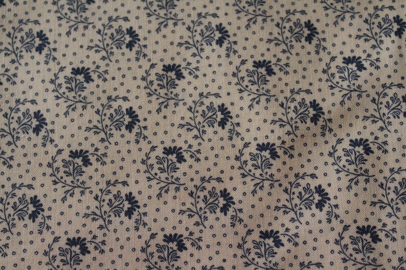 Devon County BTY Karen Styles Marcus Brothers Civil War Floral Blue Black Ivory