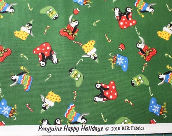 PENGUINS HAPPY HOLIDAYS Christmas 100% Cotton Quilt Fabric By The Yard By Rjr Fabrics