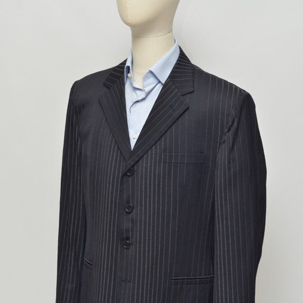 Versace Vinage Men's Black Wool Striped Blazer Jacket Size 52 Made in Italy