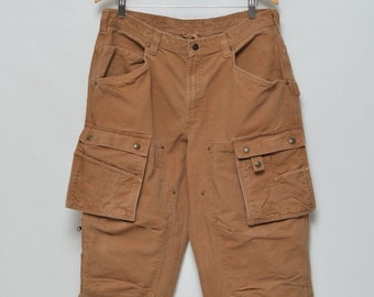 Carhartt Vintage Hombre Ropa de Trabajo Marrón Pantalones Pesados Tamaño 36x32 Hecho en México