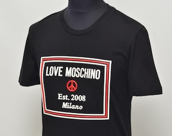 LOVE MOSCHINO Luxury Men's Black Cotton 3D Logo Tee Shirt Size S