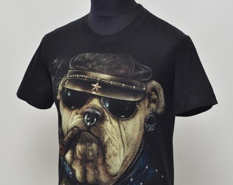 Rook Chong Men's Vintage Retro Black Dogs Print T-shirt Size S Made in Thailand
