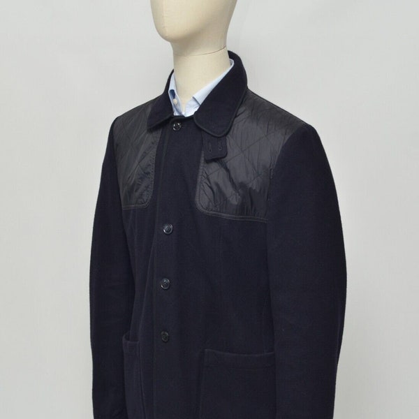 Dries Van Noten Men's Navy Blue Wool Nylon Quilted Coat Size 50 Made in Slovenia