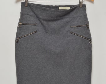 PIERRE BALMAIN Luxury Women's Grey Cotton & Nylon Zip Details Skirt Size 48