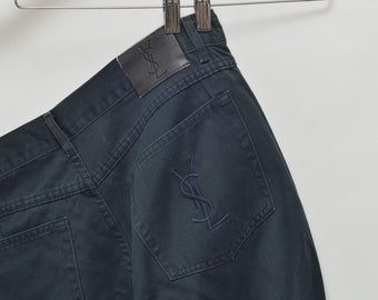 YSL Yves Saint Laurent vintage pour homme en coton bleu marine pantalon pantalon taille 34 x 34