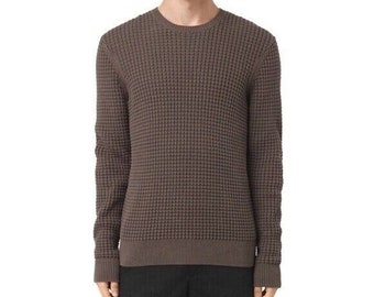 All Saints Men's Brown Cotton Kargg Crew Knitted Sweater Jumper Size S