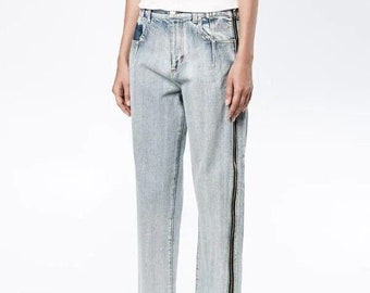 3.1 Phillip Lim Vaqueros de mezclilla con detalle de cremallera en azul claro para mujer de lujo, talla 4