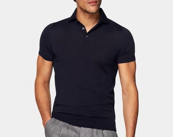 Suitsupply Luxus Herren Blau Reine Baumwolle Strick-Polo-Shirt Größe M