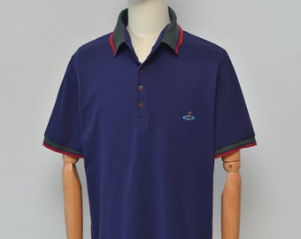 Vivienne Westood Luxus-Herren-Poloshirt aus gestrickter Baumwolle in Marineblau, Größe XL