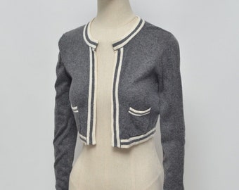 CHANEL Luxury Women's Grey Wool Knitted Jumper Cardigan Size 36 Made in Italy