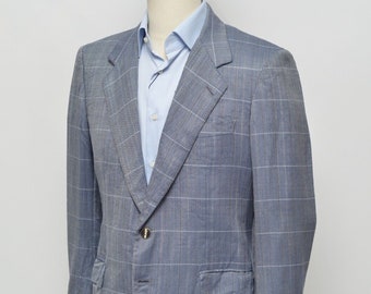 Brioni Luxury Chaqueta Blazer a Cuadros de Seda y Lana Azul para Hombre Talla 50 Made in Italy