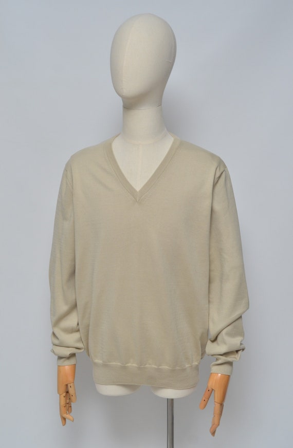 Cruciani Luxury Men's Light Beige Cotton Knit V-n… - image 1
