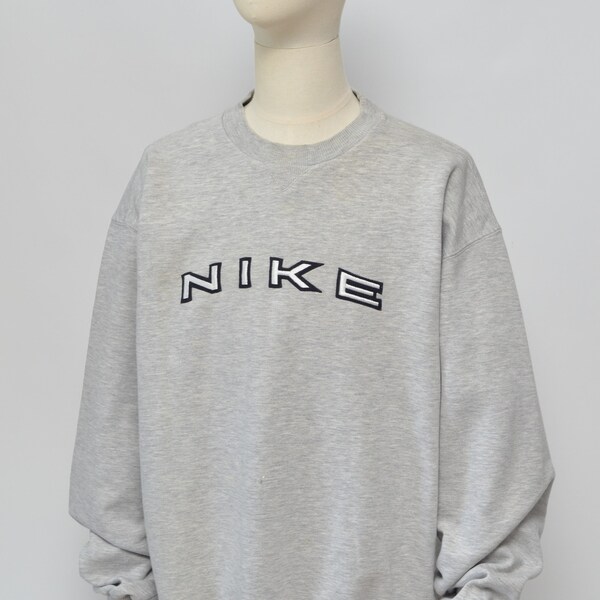 2000'S Nike logo sweatshirt, men's size L cotton gray type Vintage Second Hand