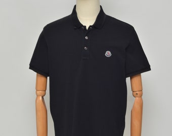 Moncler Luxus Herren-Poloshirt Maglia aus schwarzer Baumwolle, gestrickt, Größe L