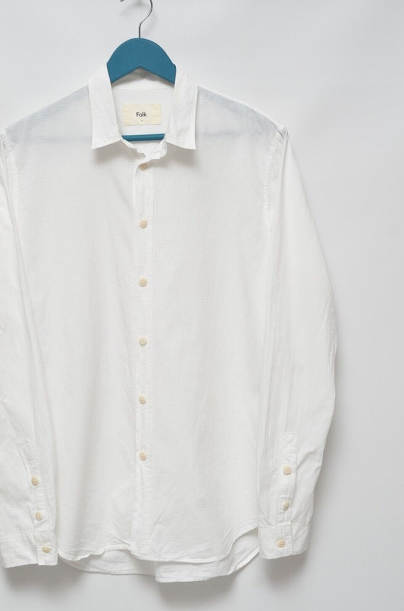 FOLK Men's White Cotton Long Sleeve Shirt Size 4 … - image 8