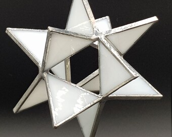 12-pointed star made of antique glass, white, Christmas, light catcher, wind chime