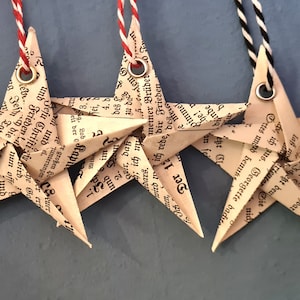 Book folding art: Stars made from old books or sheet music, hand folded and provided with an eyelet for hanging image 8