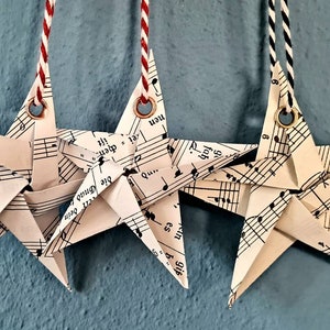 Book folding art: Stars made from old books or sheet music, hand folded and provided with an eyelet for hanging image 6