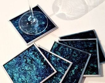 6 noble glass coasters made of van Gogh glass, home decor, gift, outdoor garden, drinks, spring, summer, 100% handmade in Germany