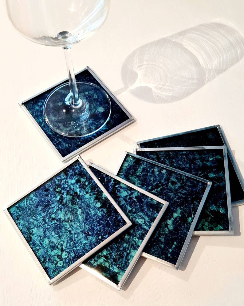 6 noble glass coasters made of van Gogh glass, home decor, gift, outdoor garden, drinks, spring, summer, 100% handmade in Germany image 1