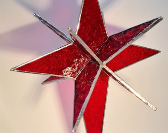 12 Pointed Red Glass Star Christmas Lights Wind Chimes