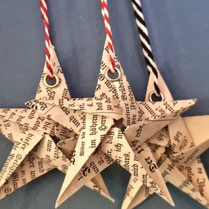 Book folding art: Stars made from old books or sheet music, hand folded and provided with an eyelet for hanging image 7