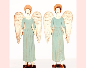 angels shape to paint - DIY santos doll couple set for vintage decor and altered art