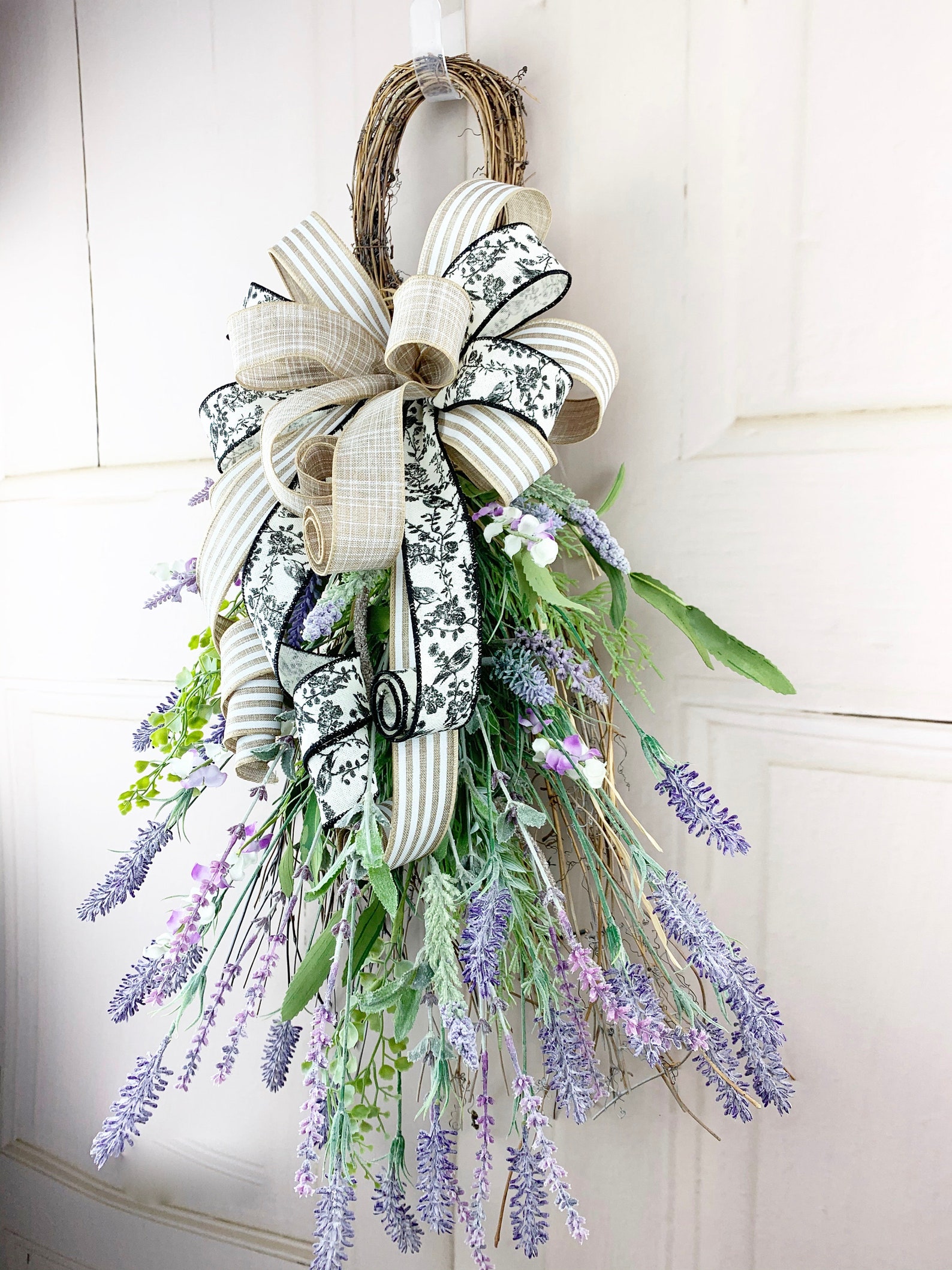 French Country Lavender Swag with Twigs Grapevine Twig Spray Etsy