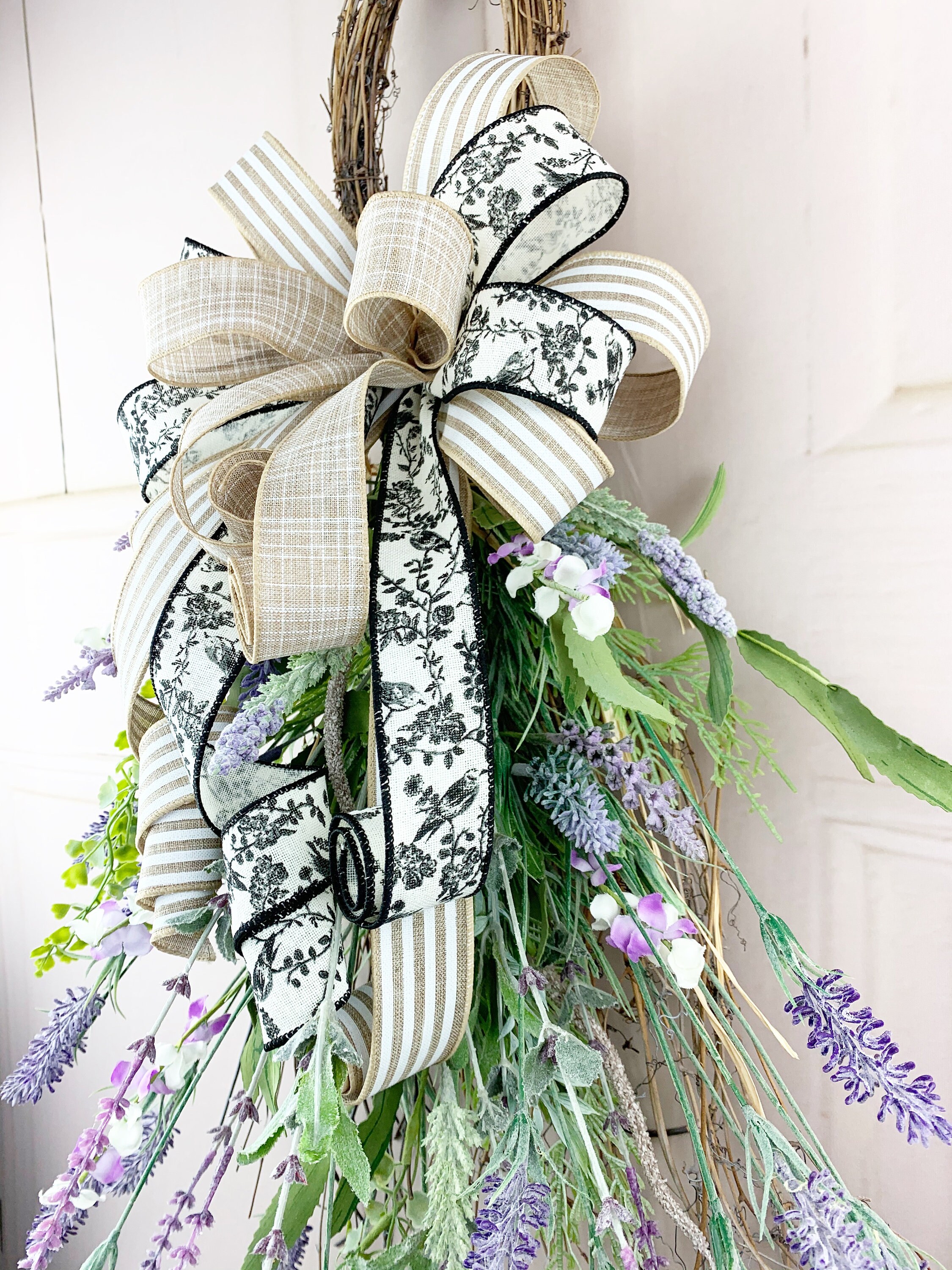 French Country Lavender Swag with Twigs Grapevine Twig Spray Etsy