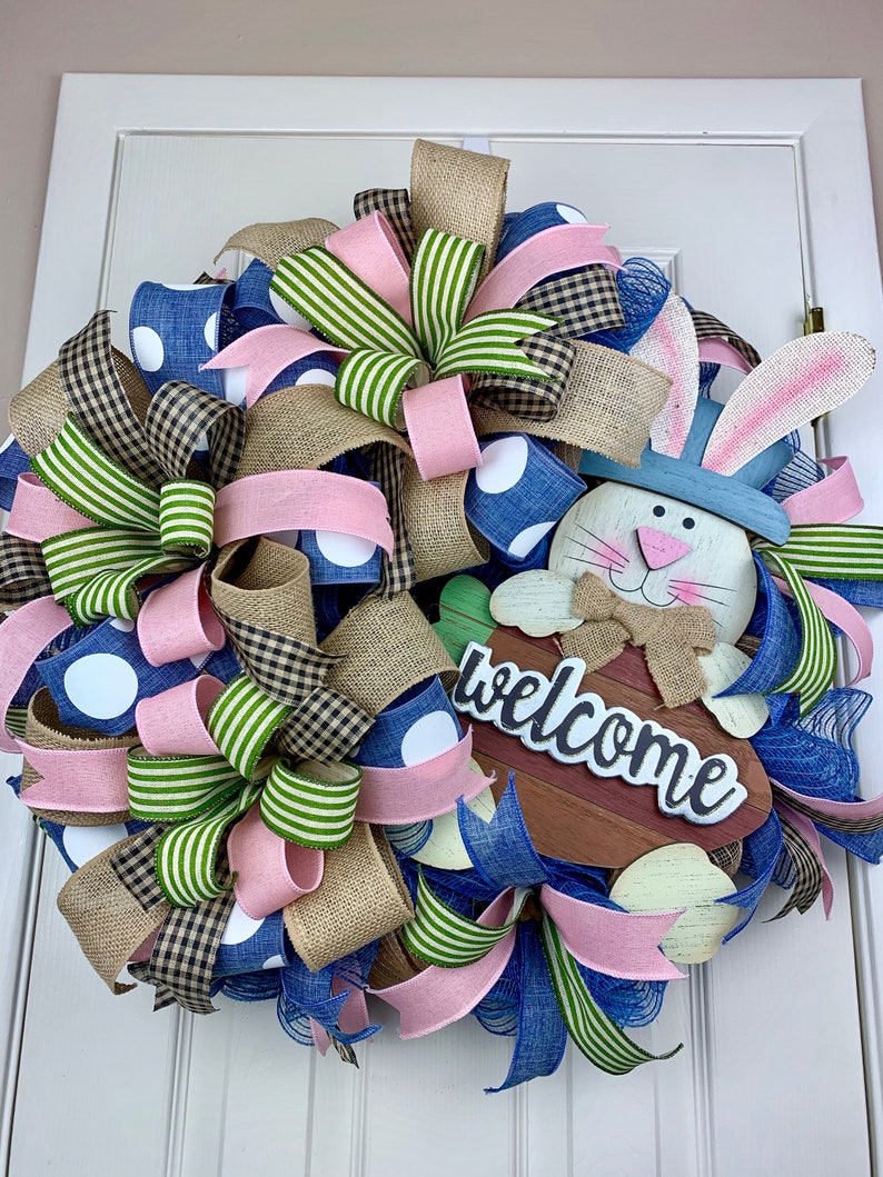 Bienvenue Couronne de Pâques Couronne de lapin pour la ...