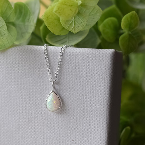 White Opal Necklace, 925 sterling silver, pear opal necklace, white opal jewelry, pear shaped necklace, tiny pendant, white opal charm