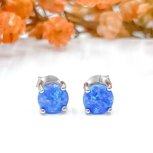 Blue Opal Stud Earrings, 925 sterling silver, dainty jewellery, October birthstone, birthstone jewellery, boho jewellery, gifts for her
