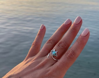 Manta Ray Ring, Abalone Silver Jewellery, Paula Shell Ring, Stingray Lover Gift, Oceanic Manta Rays, Ocean Animal Ring, Sealife Jewellery