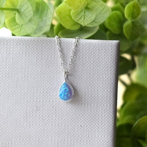 Blue Opal Necklace, 925 sterling silver, pear opal necklace, blue opal jewelry, pear shaped necklace, tiny pendant, blue opal charm
