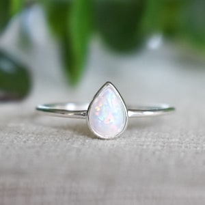 White Opal Ring, 925 sterling silver, Stackable Rings, Opal Jewellery, Synthetic White Opal, Dainty Ring, October Birthstone, Gifts for Her