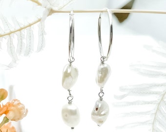 Pearl Hoops, Pearl Jewellery, Pearl Earrings, Freshwater Pearls, Hoop Earrings, Dainty Hoops, Statement Earrings, Silver Hoops
