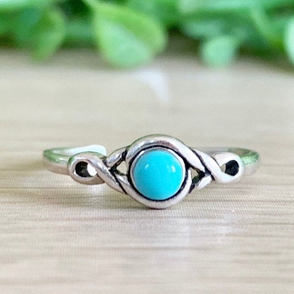 Turquoise Toe Ring, 925 Sterling Silver, twist toe ring, December birthstone, big toe ring, midi ring, pinky ring, dainty toe ring, stacking